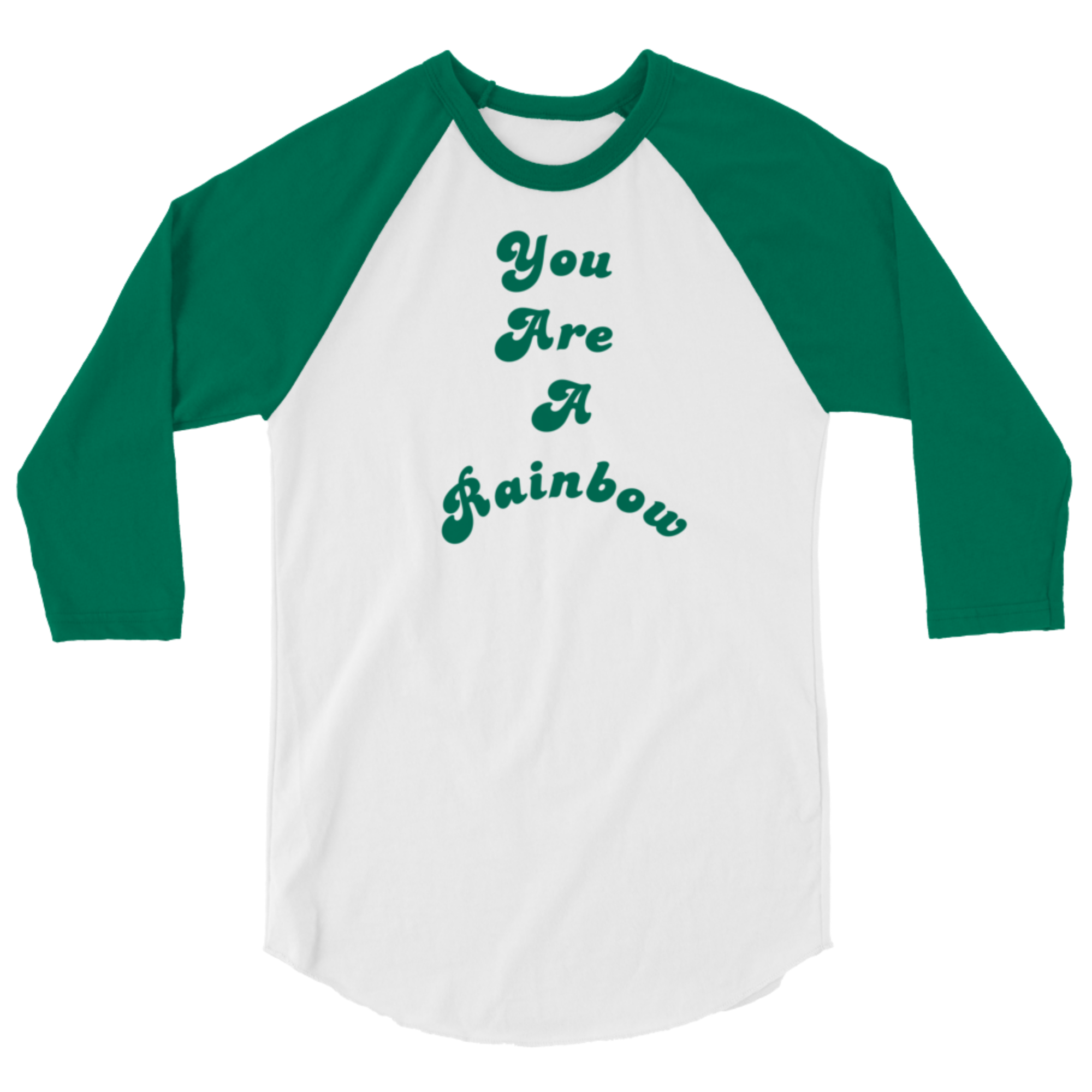 You are a Rainbow 3/4 sleeve raglan shirt in Green