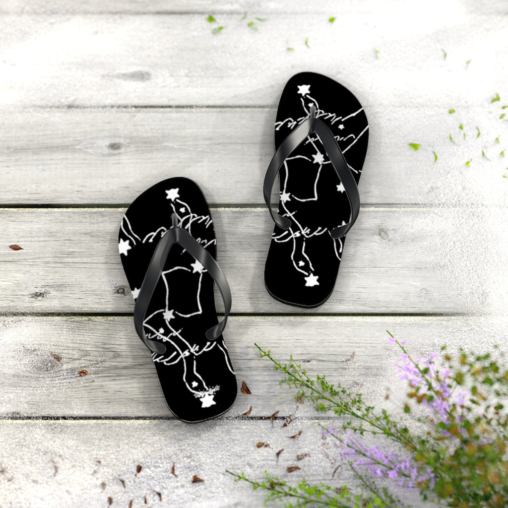 Swan Constellation Flip Flops- Black