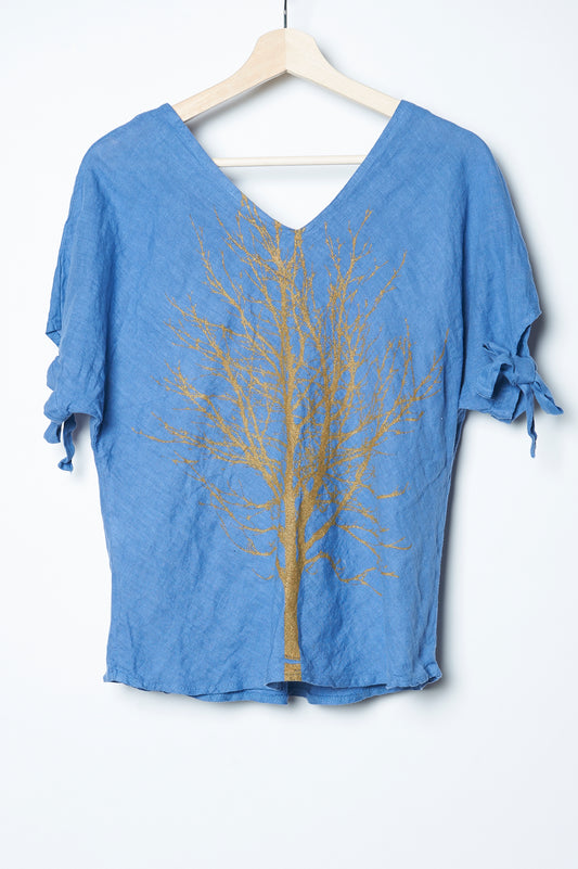 Single Tree Linen Ribbon Top Denim