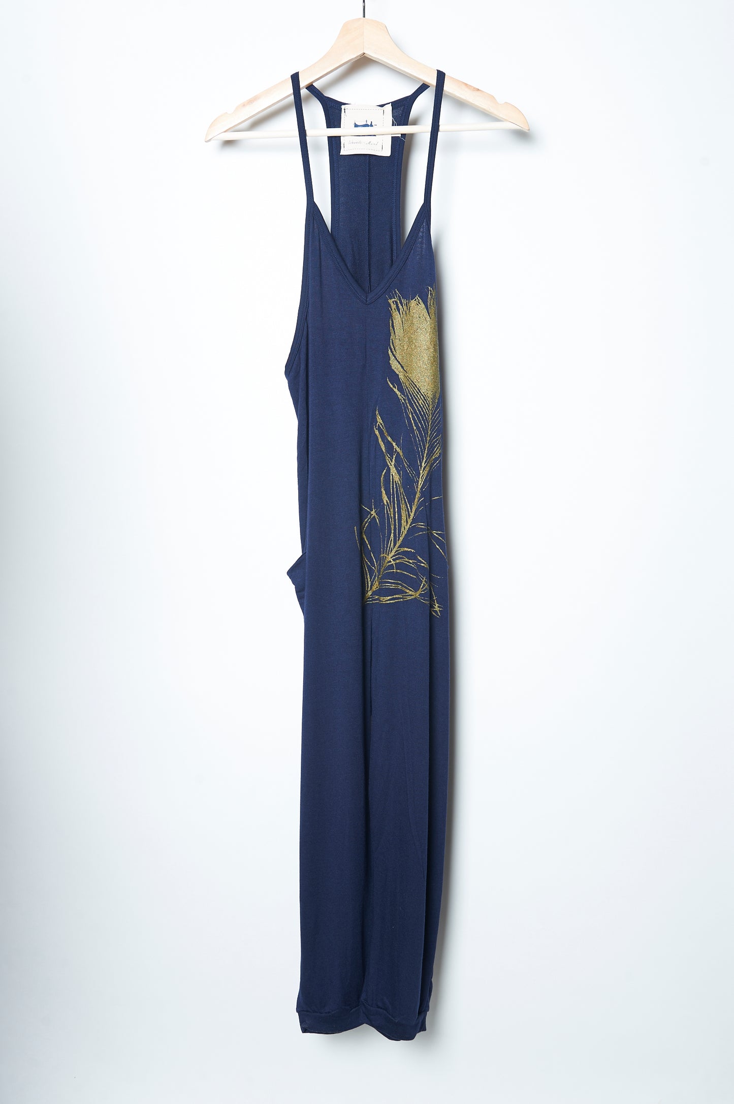 WABI SABI SALE Peacock Feather Jumpsuit Grey with copper feather
