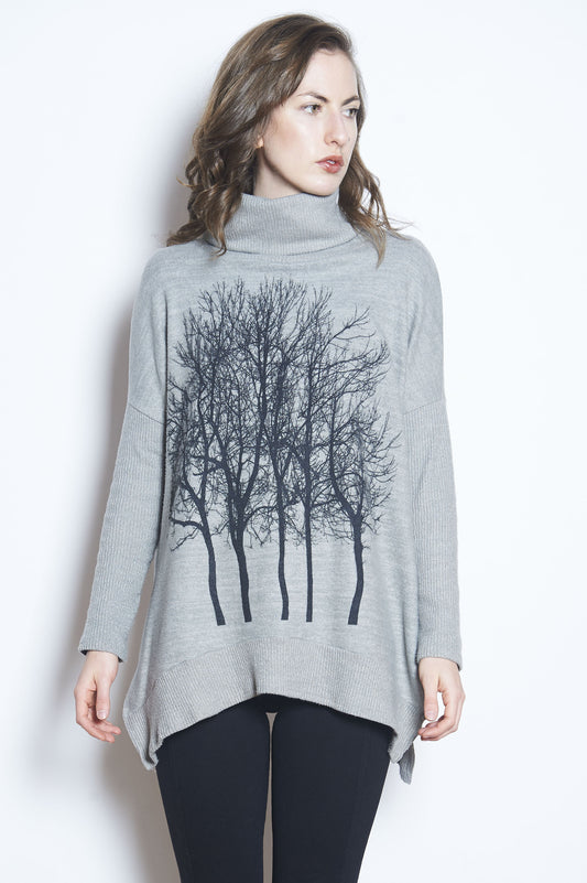 Fairytale trees cowl neck poncho light grey