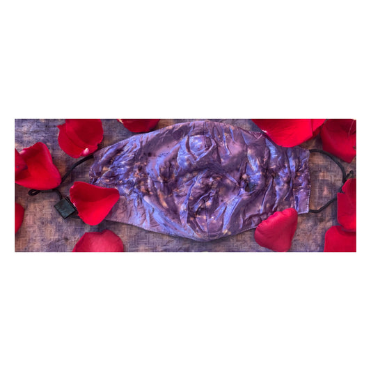 Flower Dyed Mulberry Silk Mask & Matching Chiffon Mini Cravat- Logwood and Rose