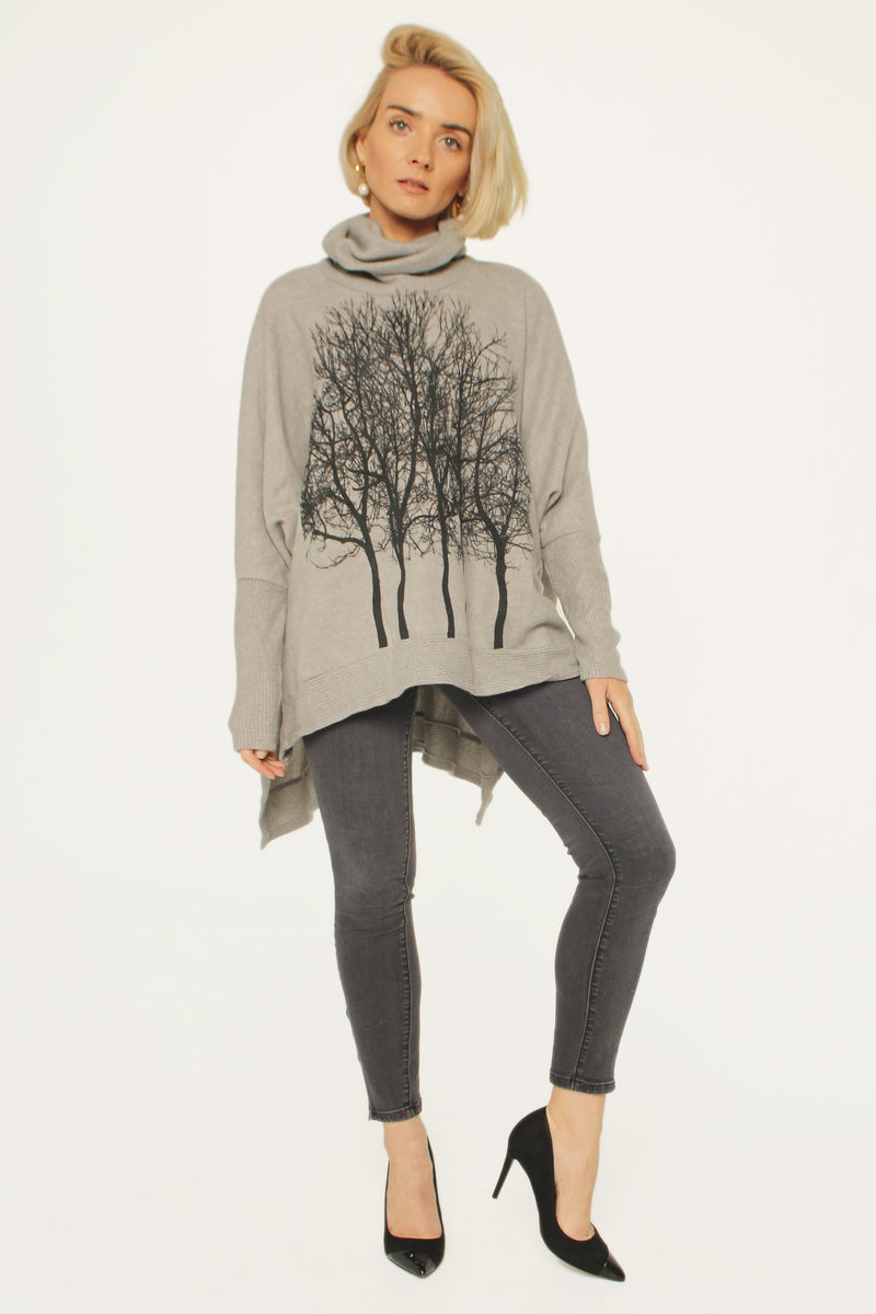 Fairytale Trees Poncho Light Gray