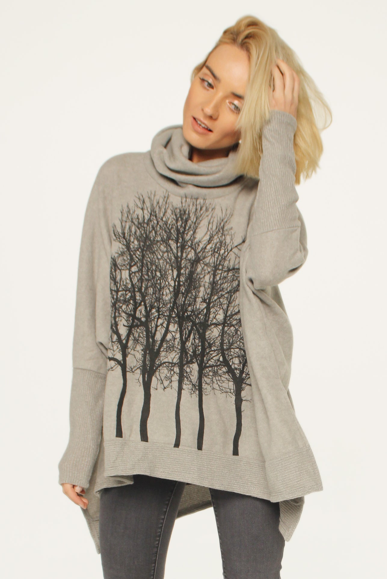 Fairytale Trees Poncho Light Gray