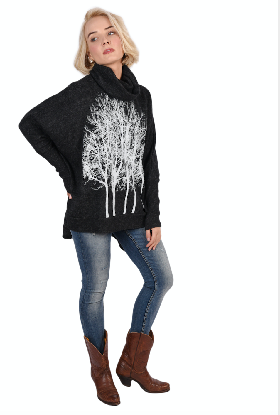 Fairytale Trees Poncho with Sleeves Charcoal