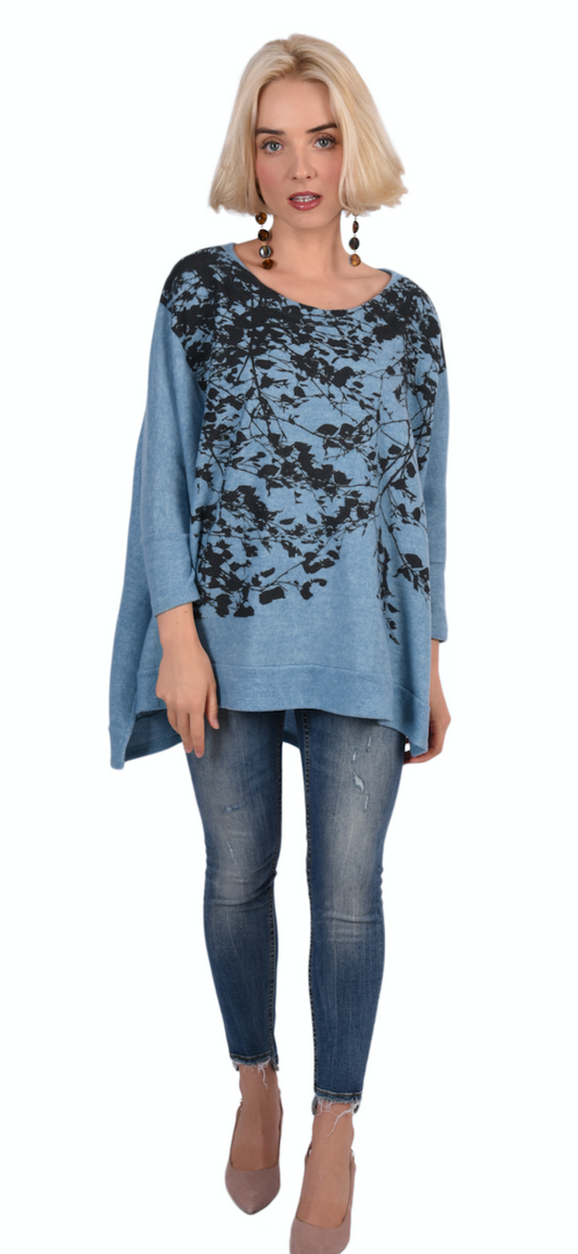 Shady Leaves Fleece-Blue-added sizes