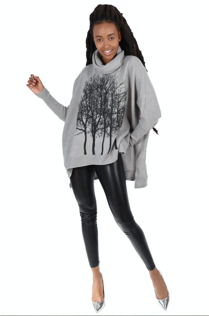 Fairytale Trees Poncho Light Gray