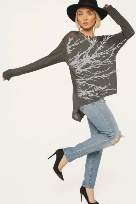 Sideways Tree Long Sleeve -Moss