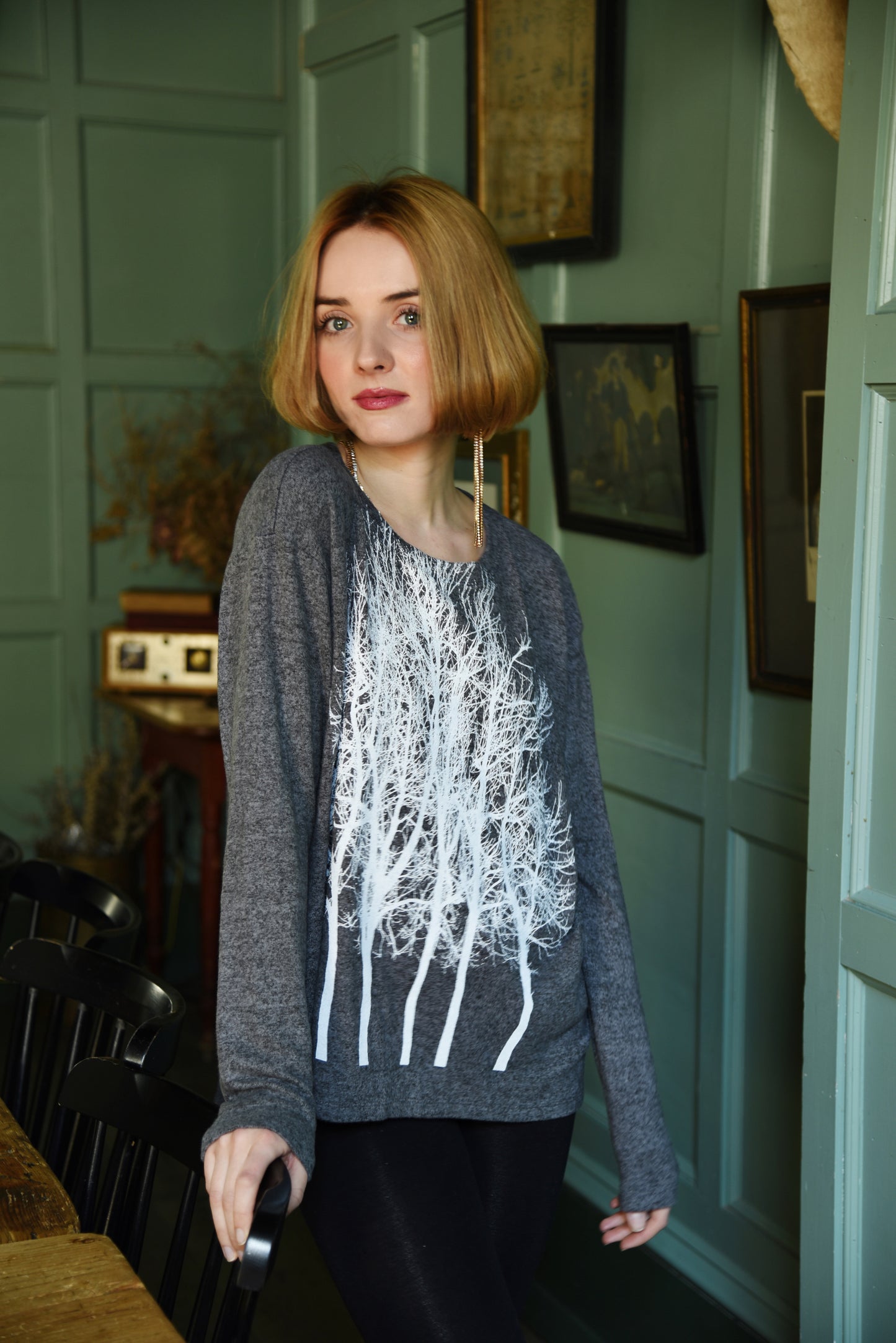 Fairytale Tree Charcoal Fuzzy Sweater