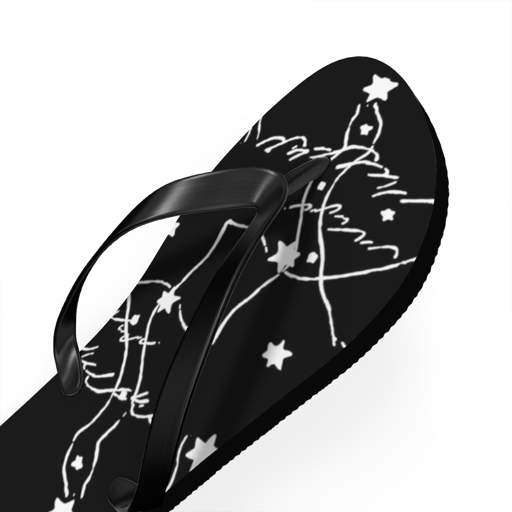 Swan Constellation Flip Flops- Black