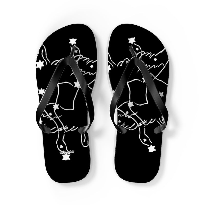 Swan Constellation Flip Flops- Black