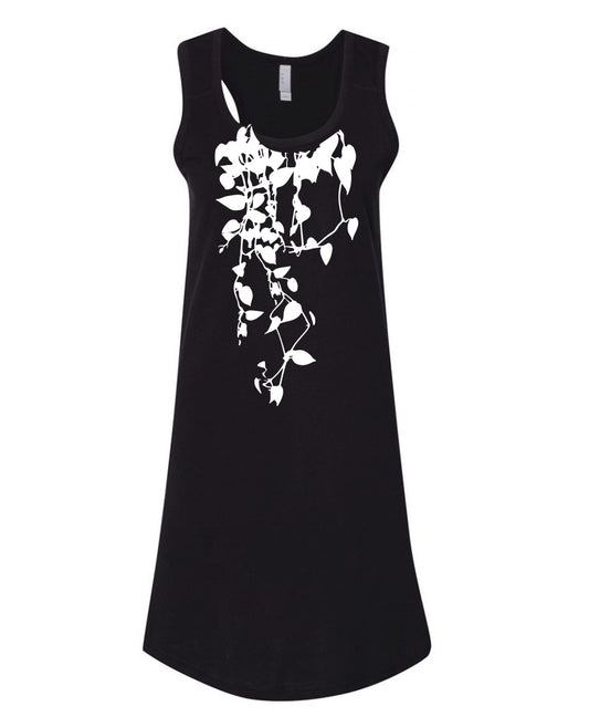 House Plant Dress Black with white leaves