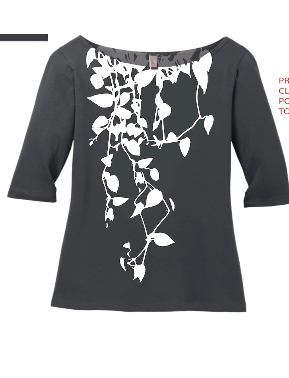 House Plant 3/4 Long Sleeve White with white leaves- S, EXL