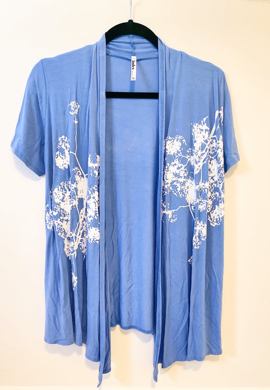 Firework Flowers Short Sleeve wrap Top- Blue