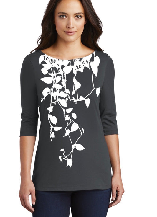 House Plant 3/4 Long Sleeve White with white leaves- S, EXL