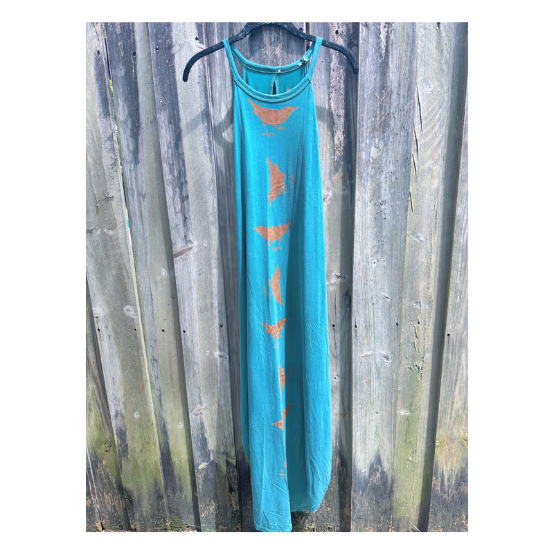 Spinning Birds Dress Teal Green