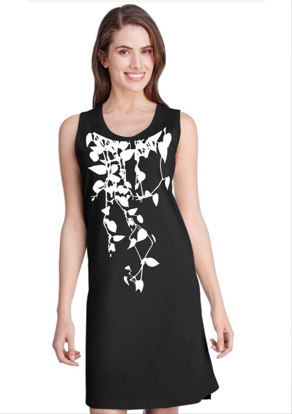 House Plant Dress Black with white leaves