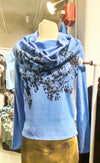 Veil of Flowers Fuzzy Cowl Neck Sweater-Sky Blue