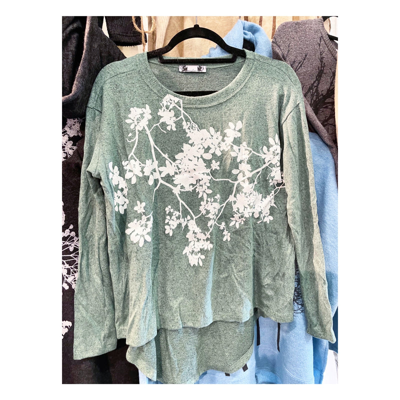 Cape of Leaves Fuzzy Sweater-Sage Green