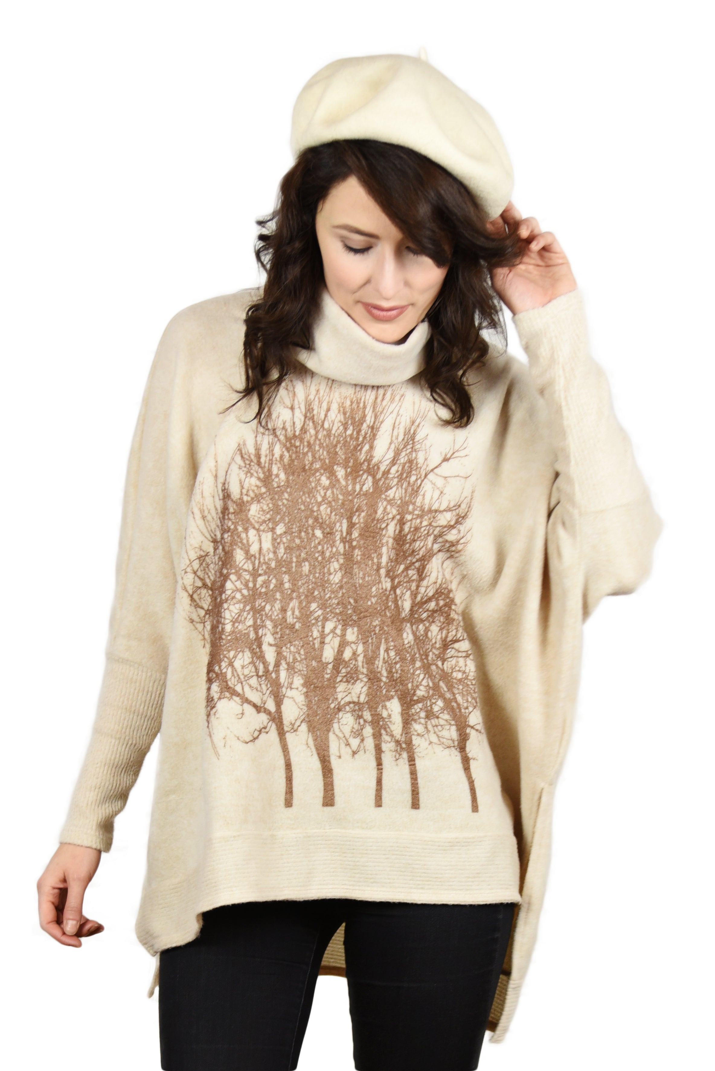 Rose Gold Fairytale Trees Poncho Oatmeal